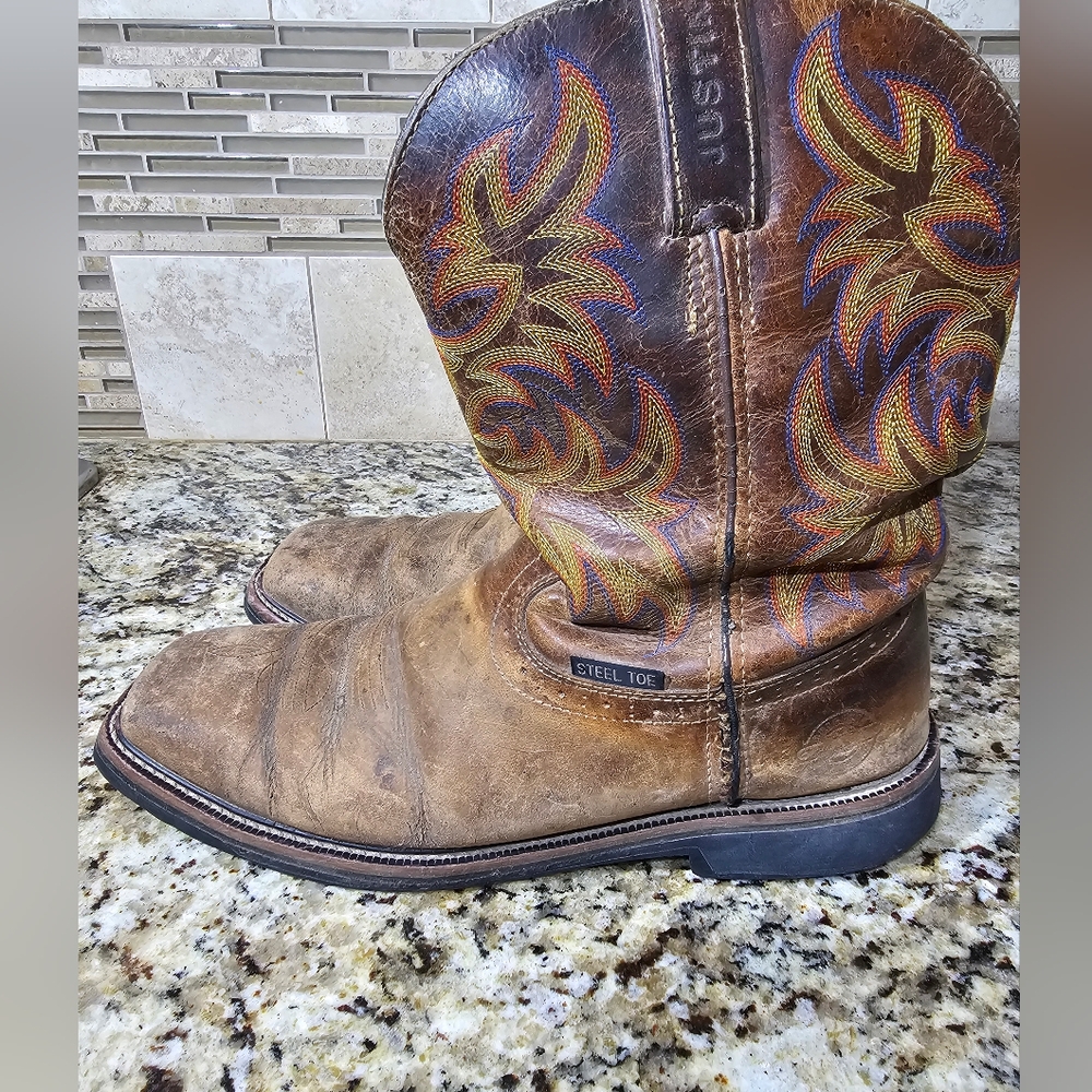 Justin Original Work Boots Men's Driller Pull-On Square Steel Toe Sz 12D